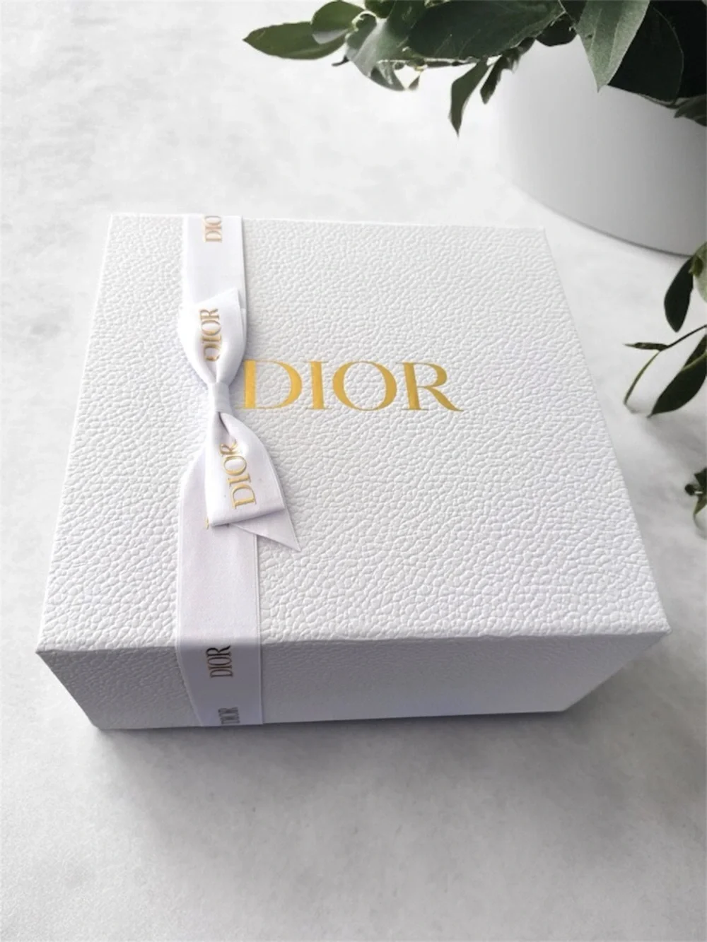 Dior White Box with Gold Logo and Satin Ribbon